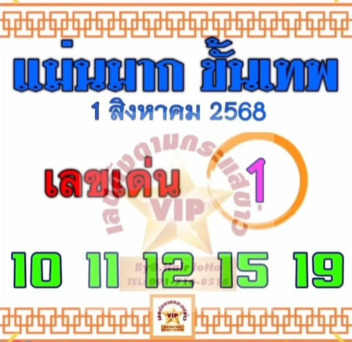 หวยแม่นมากขั้นเทพ 1/8/68