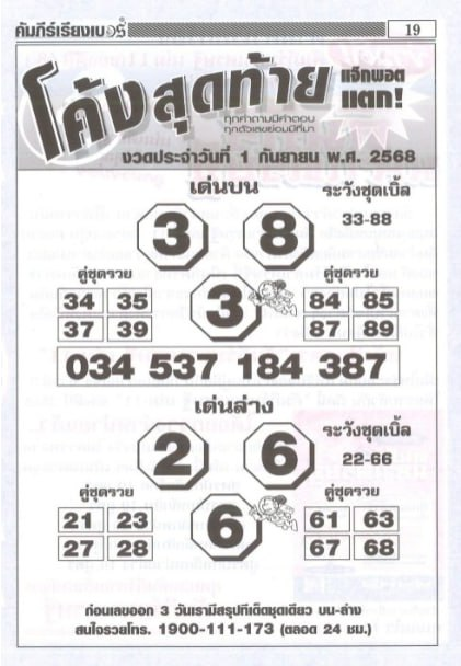 หวยโค้งสุดท้าย 1/9/68